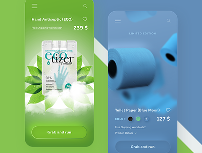 Need It 🤢 app app design blue coronavirus covid green interface mobile neumorphic neumorphism new paper popular sanitizer shop skeumorphic skeuomorph ui
