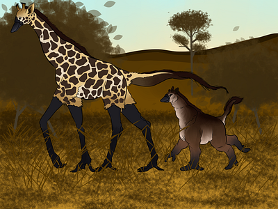 Mother and baby Giraffapus concept illustration