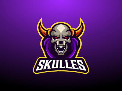 Skull Horned Mascot Logo beast character element emblem esport halloween horn label scream scythe sport vector