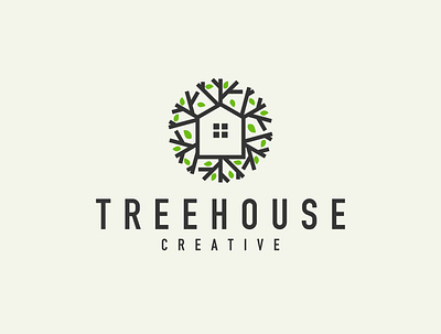 tree house branding design geometric icon logo monoline simple logo tree logo treehouse typography vector