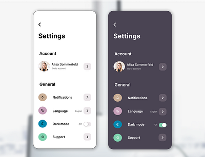 Settings Page #DailyUI app branding dailyui darkmode screen settings ui