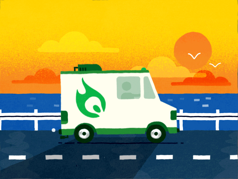 Summer Truck 2d animated beach bird ocean road sea summer sun sunset truck van