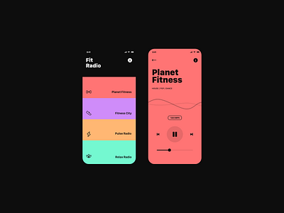FitRadio App Design application black city clean colors design fitness ios minimalist modern music planet play pulse radio relax simply ui unway workout