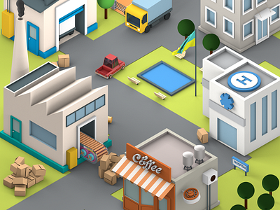 Isometric city 3d animation car cinema 4d city isometric isometric design low poly