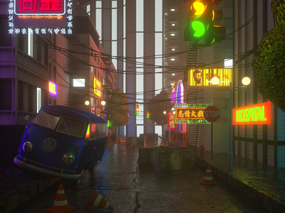 Night city 3d 3ddesign 3dmodel c4d city cyberpunk illustration lowpoly model nightcity octanerender town