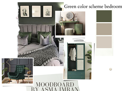 Green scheme bedroom mood board by Asma imran on Dribbble