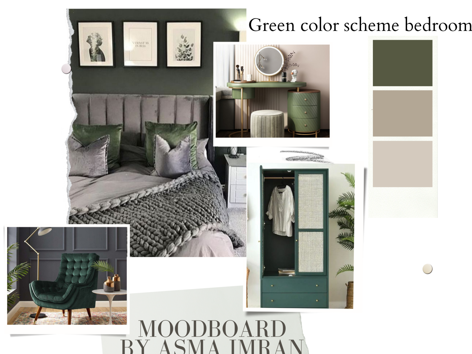 Green scheme bedroom mood board by Asma imran on Dribbble