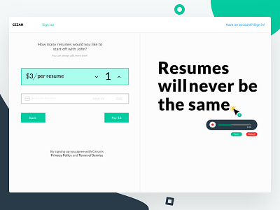 Sign Up - Cezan confirmation dashboard desktop form interface payment resume resume builder sign up ui web web app