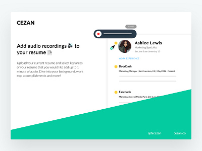 Cezan is LAUNCHED! audio audio player cv desktop illustrations marketing resume resume builder web web app