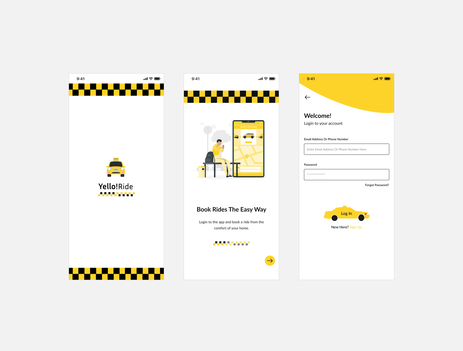 Mobile app for a yellow cab UI by Tonnie on Dribbble