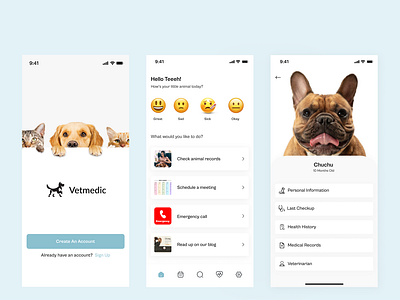 Mobile design for a pet clinic - Vetmedic animal mobile design mobile ui pet pet app pet care pet ui ui ui design ui ux vet app vet clinic app vet clinic mobile app veterinary veterinary app