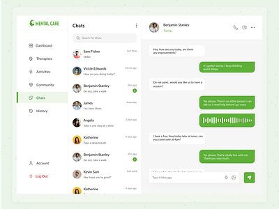 Medcare- Chat section dashboard design health healthcare healthcare dashbooard mental care mental care dashboard ui design web design web page