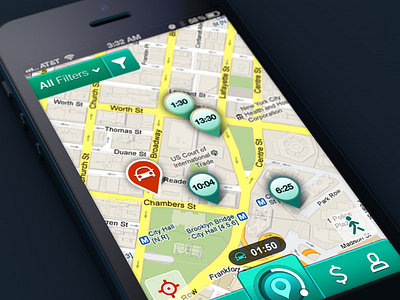 A new mock-up for the Parking app filter ios iphone map minutes parking time