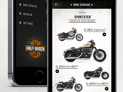 Harley Davidson app bike clean design harley ios iphone menu motorcycle navigation ui ux