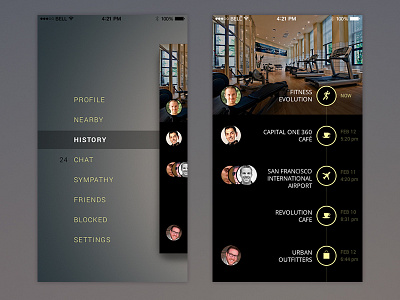 Timeline app blur dark design flat ios iphone menu navigation timeline ui ux