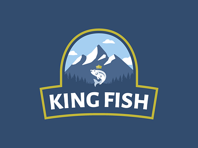 KING FISH badge branding crown design fish fish logo geometry king kyrgyzstan logo mountains shift typography vector