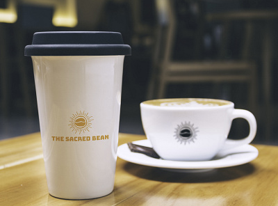 The Sacred Bean branding coffee cup design graphic design logo mockup package design packaging travel mug ui vector