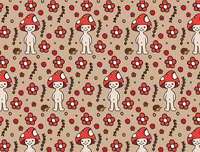 Shroomie Pattern 3 design flowers graphic design illustration mushrooms pattern pattern design patterns vector
