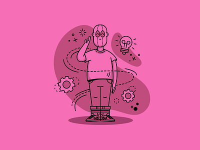 Creative Ideas bulb character character design characterdesign creative idea gears idea illustration illustration design lines mascot nikes pink sneakers vector