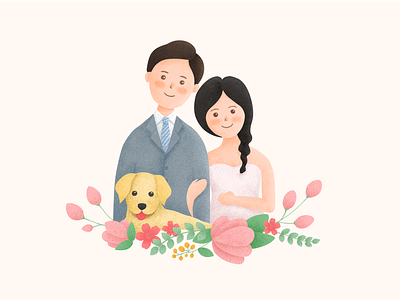 Wedding Illustration couple dog flower illustration wedding