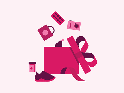 Illustrations for Apple app design apple bag camera design illustrator pear phone pills pink present sneaker