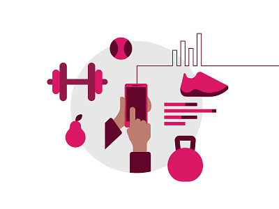 Apple illustrations - Pt.II app app illustration chart doctor dumbbell graphics hands health iconography icons medical medical care pear phone pineapple pink sneaker technology tennis ball weights