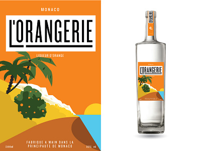 L'Orangerie - Concept I illustration liqueur liquor lorangerie monaco orange orange tree oranges palm trees road sea