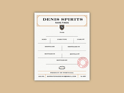Denis Spirits Label coat of arms label limited edition packaging spirits