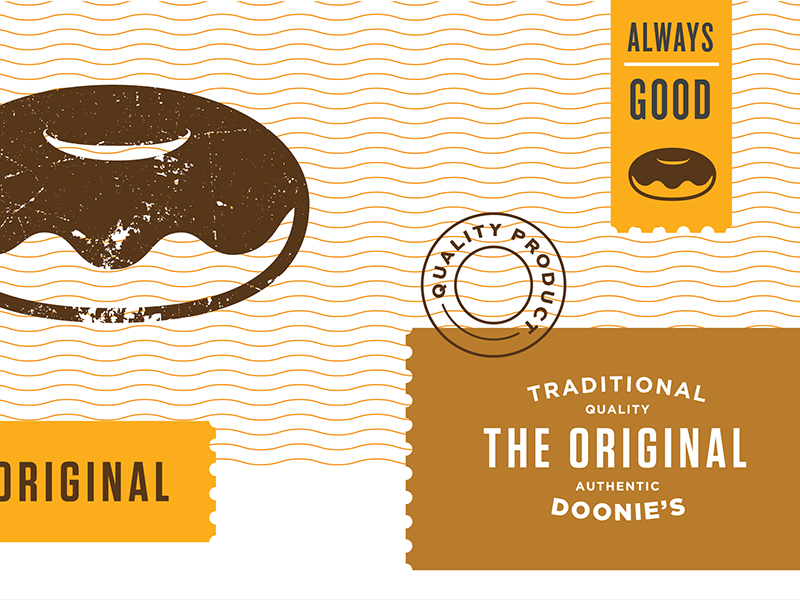 The Original - Packaging II mockup tasty good doonies logo pattern traditional original layout packaging doughnuts