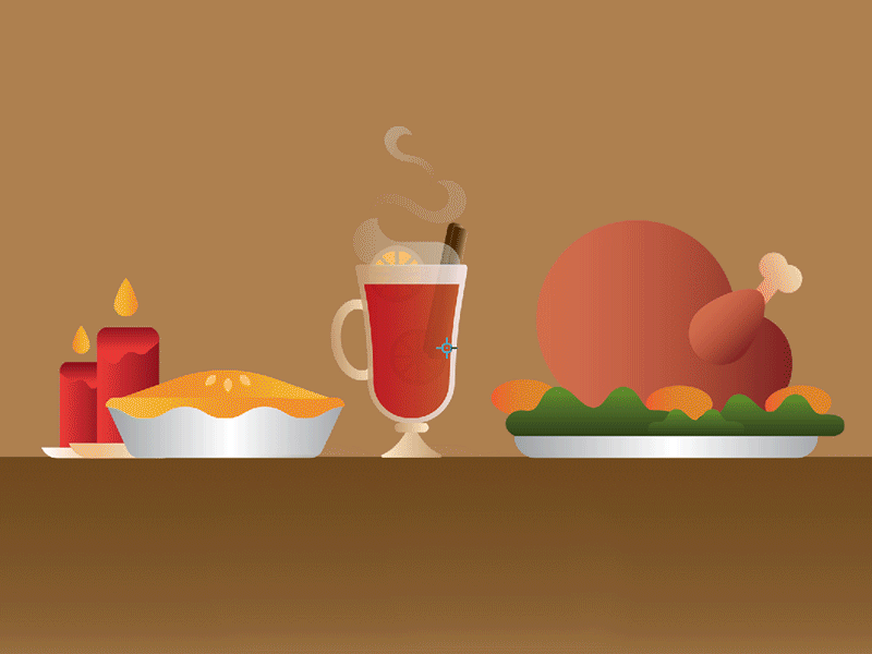 Holiday Animation tea candles pie meal table winter turkey thanksgiving holiday motion graphics motion animation