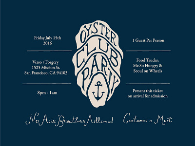 Oyster Club Party Invite II hand drawn illustrations invitation invite lettering menu navy oyster schedule