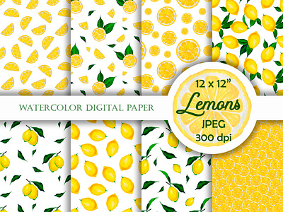 Lemon patterns collection fresh graphic design illustration lemon background lemon wallpaper rustic scrapbooking set seamless pattern summer