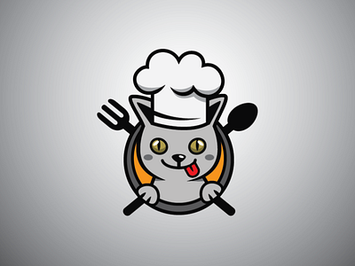 Chef Cat Logo cat logo chef cat logo chef hat logo chef logo food logo grey cat kitchen logo pet pet logo