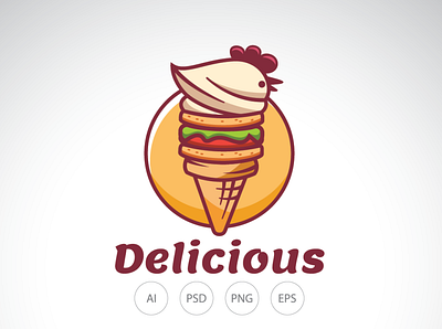 Chicken Sandwich Ice Cream Logo Template logo
