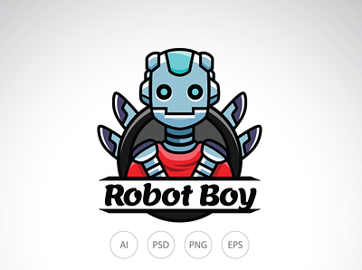 Robot Boy Logo android branding cybord design graphic design illustration logo logo design logo template robot robotic template ui