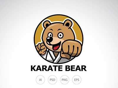 Karate Bear Logo Design bear branding design graphic design karate karate bear karate bear logo karate bear mascot logo logo logo design logo template mascot pet template