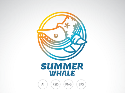 Summer Whale Logo brand cloth clothing design logo ocean sea summer summer logo summer whale logo template whale whale logo