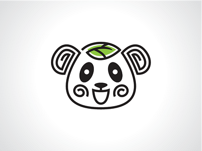 Happy Panda With Leaf Logo Template