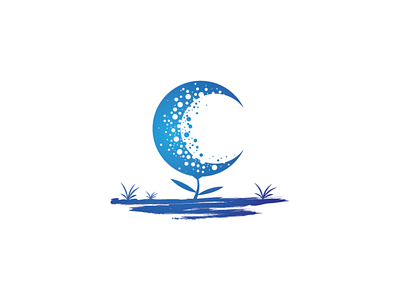 Crescent Moon Flower Logo blue crescent logo flower logo moon logo photography logo romantic logo