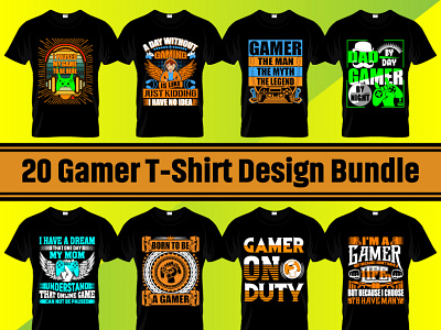 Gamer T-Shirt Design Bundle branding fortnite game t shirt gamer t shirt design gaming t shirt illustration pc twitch typo typograpy vector vector and typography