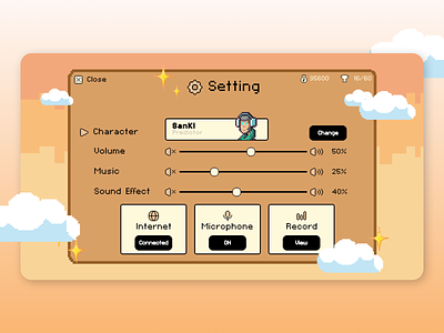 Setting page for a game app app design dailyui design game pixel settingpage ui website website design