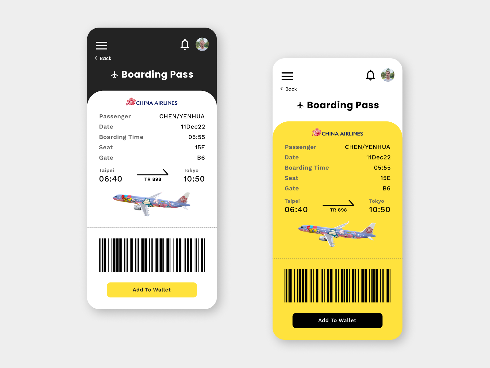 Boarding pass concept UI design by Yen Hua Chen on Dribbble