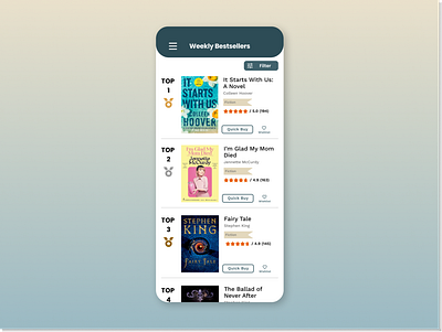 Leaderboard concept for bookstore | UI design app app design dailyui dailyui 019 design leaderboard ui