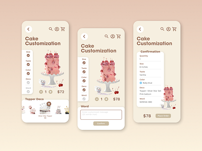 Customize product page concept for cake shop | UI design app app design customization customize customize product dailyui dailyui 033 design product ui