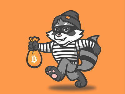 ROBBER RACCOON bitcoin design graphic design illustration logo mascot racccon mascot raccoon logo raccoon mascot robber thief thief mascot vector