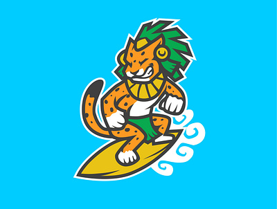 MAYAN SURFER animation design graphic design illustration logo mascot mascot logo maya puma surfer vector