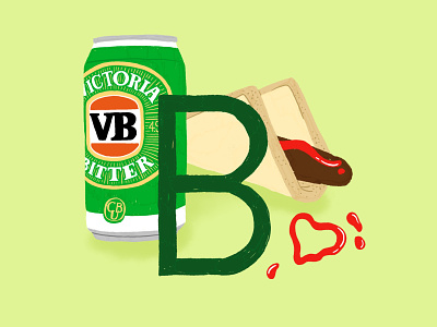 B is for BENEFIT 💚 australia barbeque bbq beer beer can bushfire climate climate crisis coal democracy sausage drawing emergency fire hand drawn illustration letter b sauce sausage vb can victoria bitter