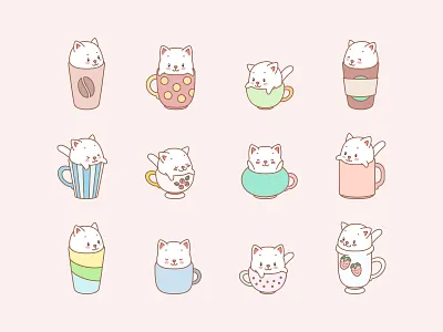 Cup kittens cat coffee cup cute dessert illustration kitten vector