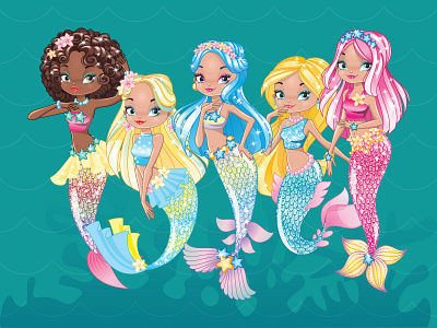 Mermaids 2d character cute girl illustration mermaid packaging toy vector
