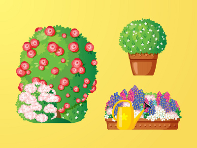 Flower garden 2d cartoon cute flower flowerbed garden illustration playset vector